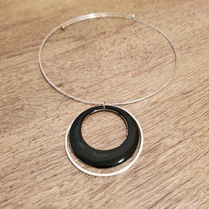 Double circle pendant on silver wire choker